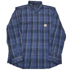 Carhartt Men Shirt Size Medium Button Down Loose Fit EUC Blue Plaid Workwear